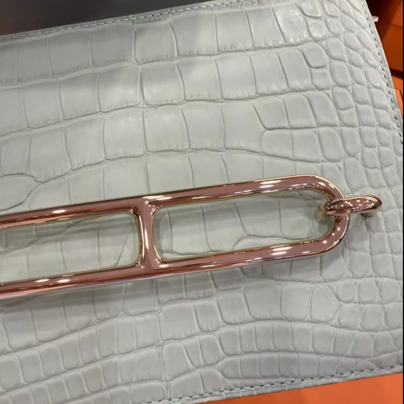全新 愛馬仕Hermes roulis 6u薄荷綠 19豬鼻子 金扣 Z刻 防塵盒子齊-9