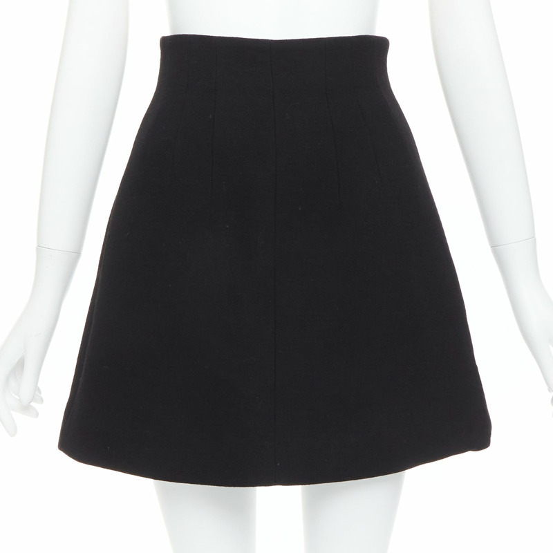 MIU MIU 2013 black 100% virgin wool high waist darted skirt IT36 XXS-0