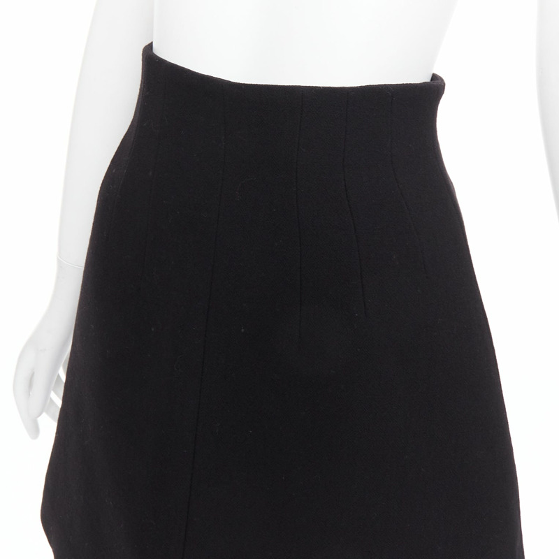 MIU MIU 2013 black 100% virgin wool high waist darted skirt IT36 XXS-1