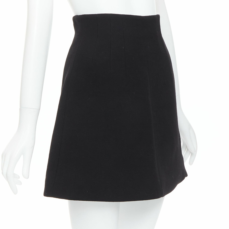 MIU MIU 2013 black 100% virgin wool high waist darted skirt IT36 XXS-2