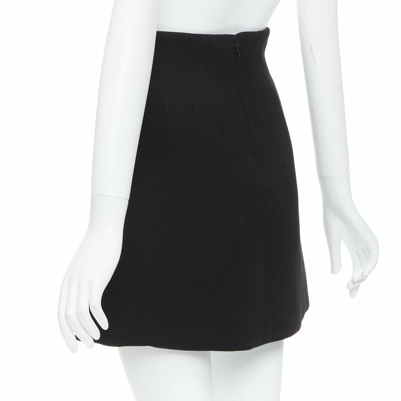 MIU MIU 2013 black 100% virgin wool high waist darted skirt IT36 XXS-5