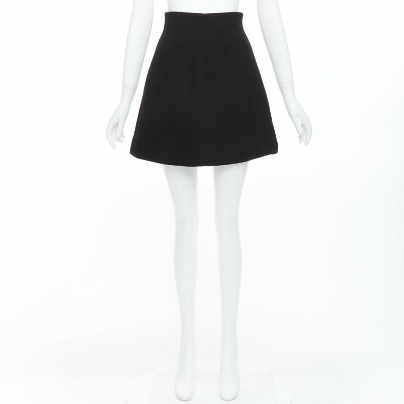 MIU MIU 2013 black 100% virgin wool high waist darted skirt IT36 XXS-8