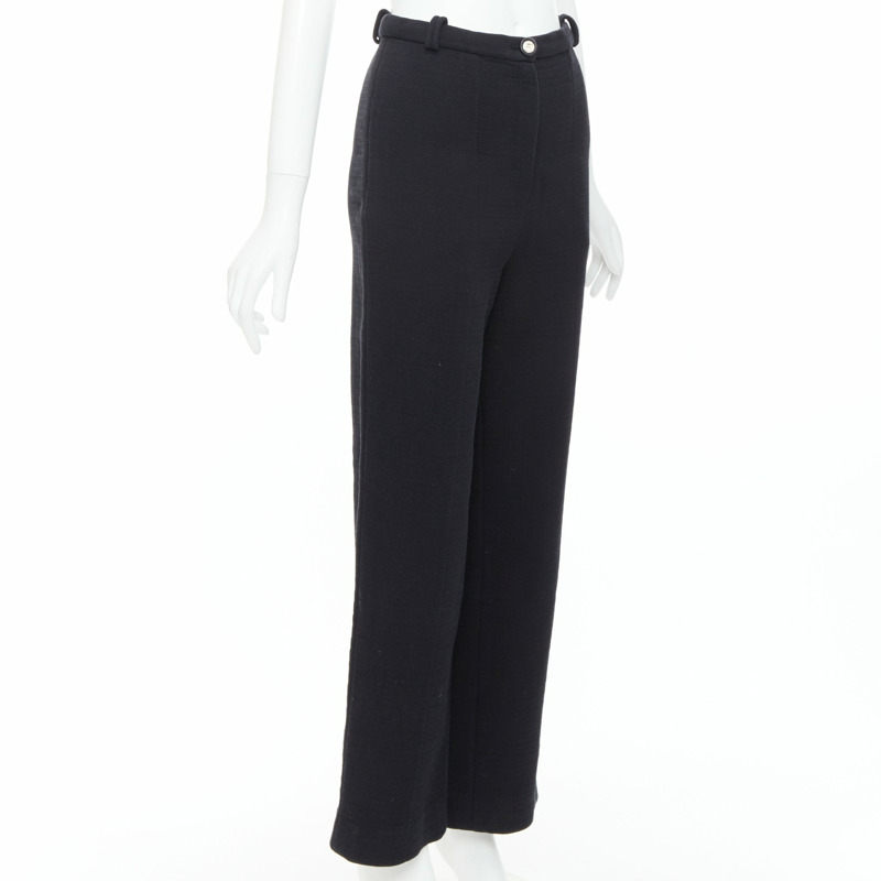 CHANEL black cotton blend 5 crystal button structured pants FR36 S-2