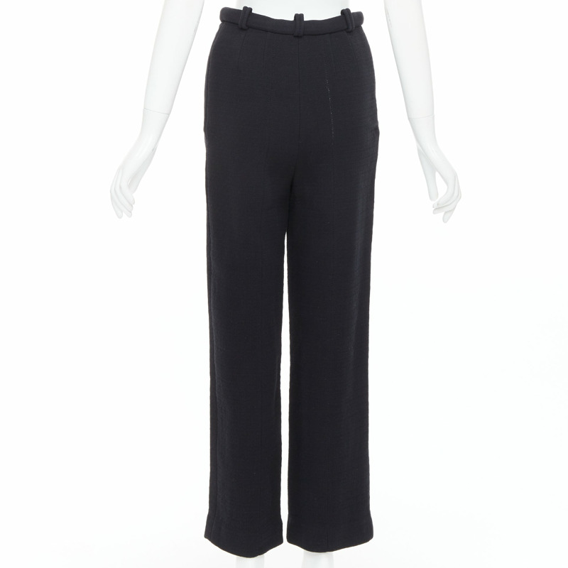 CHANEL black cotton blend 5 crystal button structured pants FR36 S-4