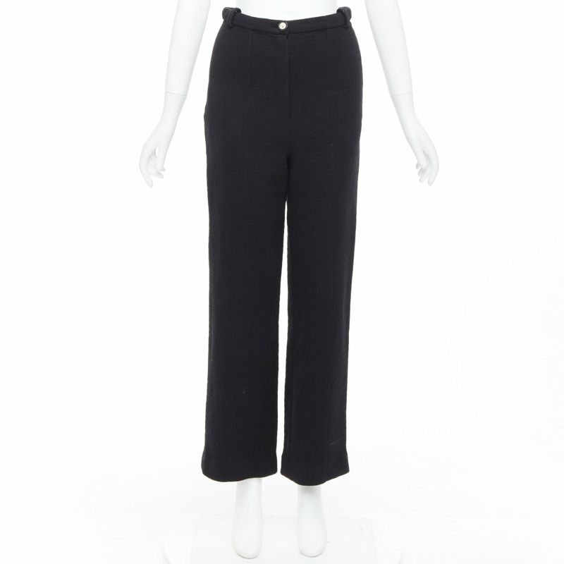 CHANEL black cotton blend 5 crystal button structured pants FR36 S-8