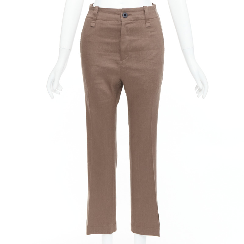 ISSEY MIYAKE brown linen blend high waist pants JP1 S-0