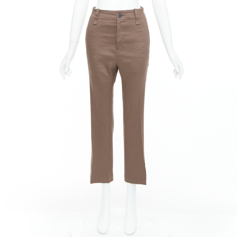 ISSEY MIYAKE brown linen blend high waist pants JP1 S-8