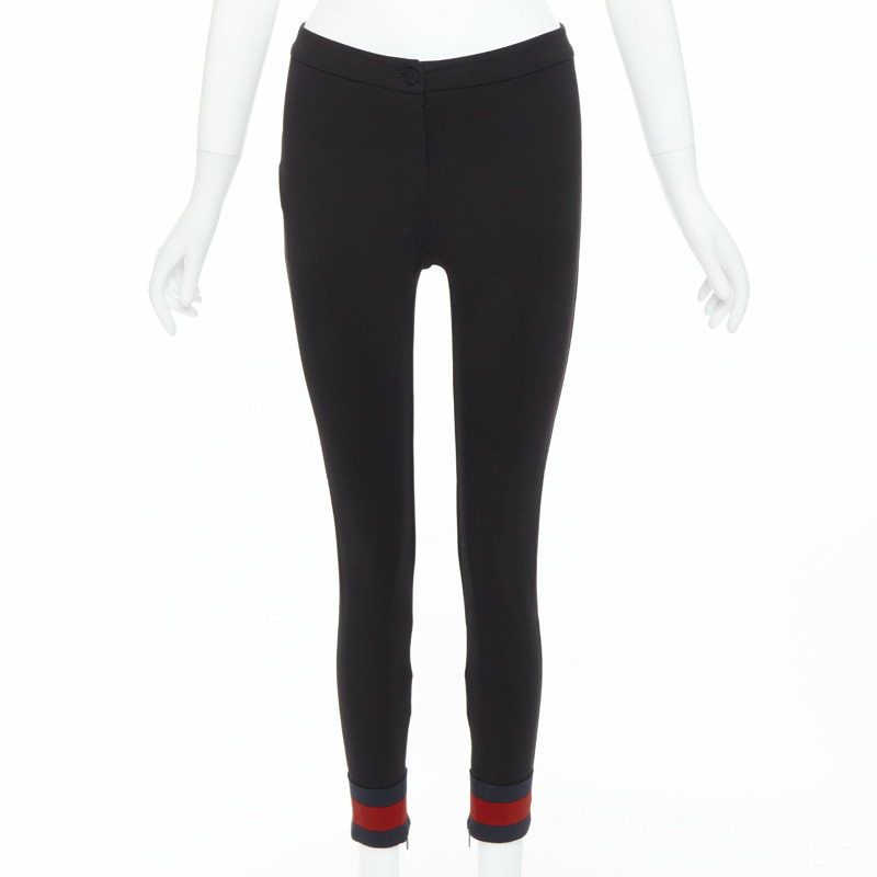 GUCCI black viscose blend red web cuff tapered pants S-0