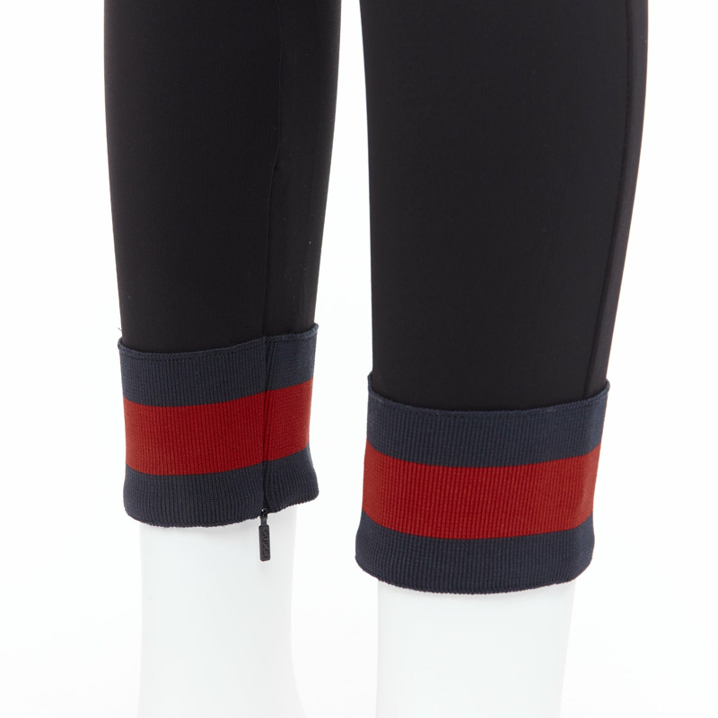 GUCCI black viscose blend red web cuff tapered pants S-1