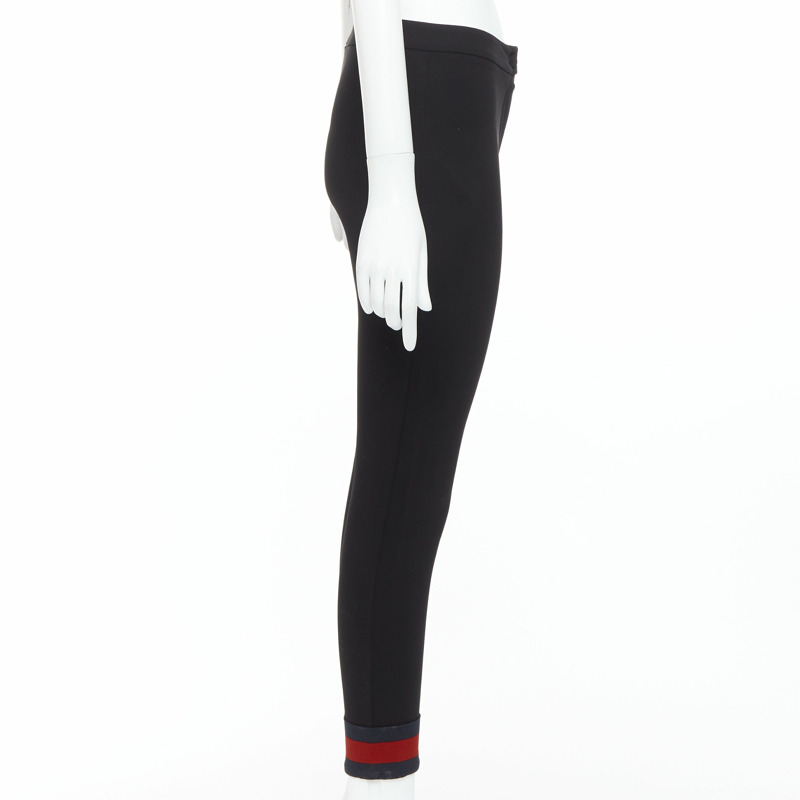 GUCCI black viscose blend red web cuff tapered pants S-3