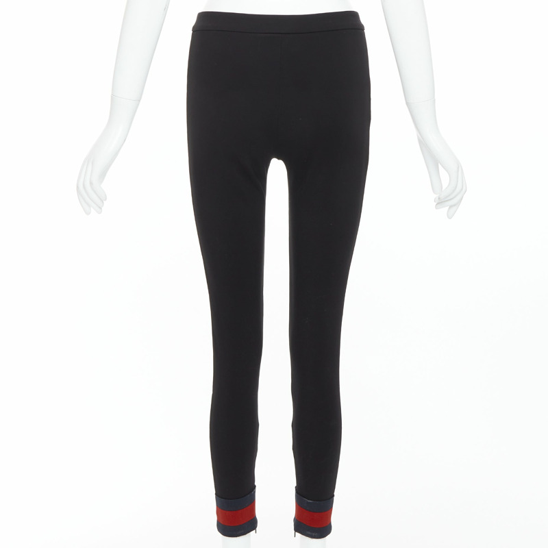 GUCCI black viscose blend red web cuff tapered pants S-4