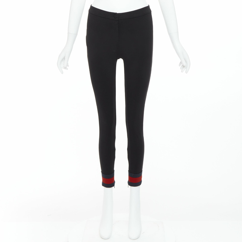 GUCCI black viscose blend red web cuff tapered pants S-9