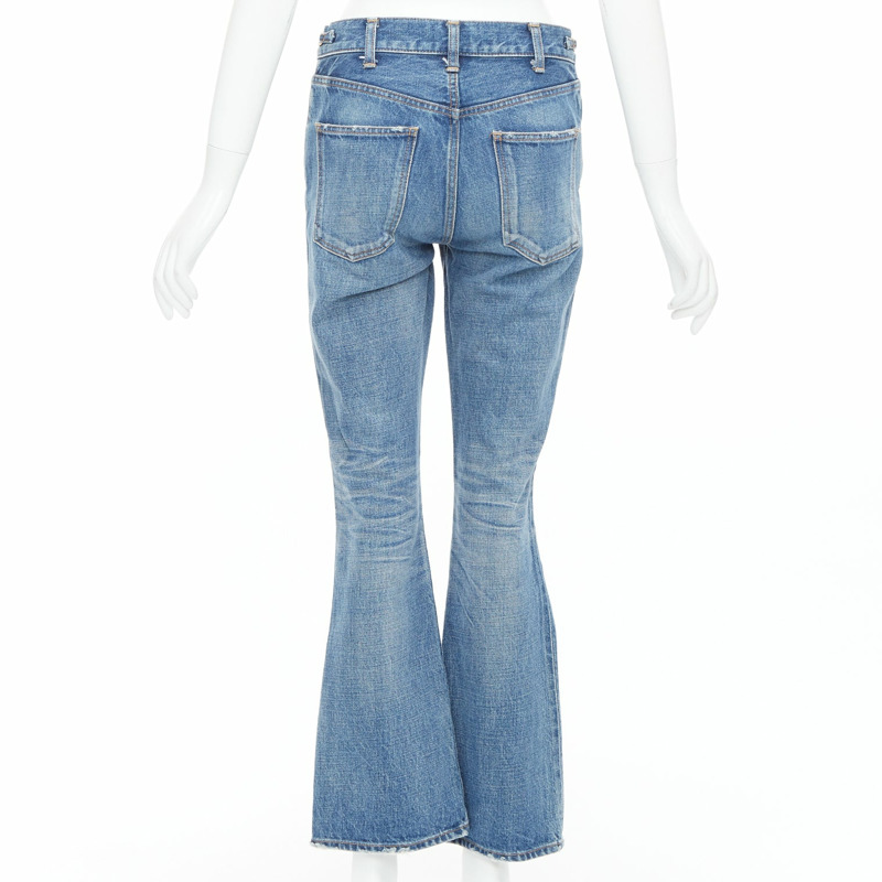 CELINE W_FL_018 Dylan blue washed gold triomphe buckle bootcut jeans 26"-4