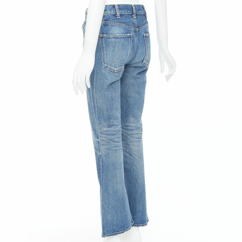 CELINE W_FL_018 Dylan blue washed gold triomphe buckle bootcut jeans 26"-5
