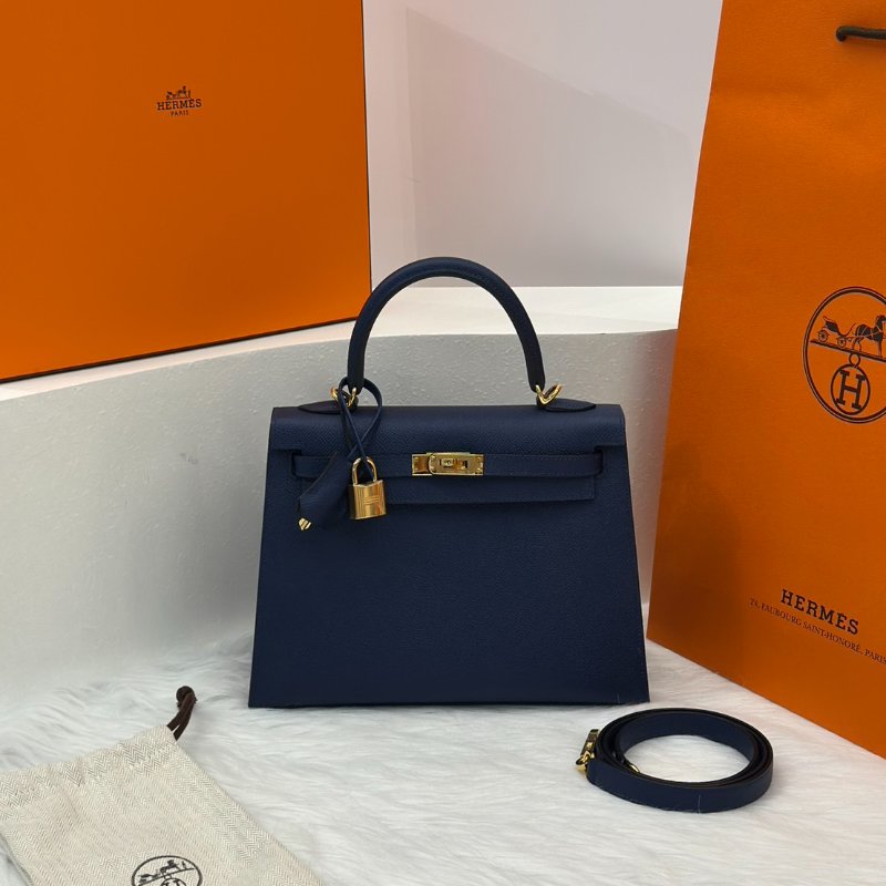 HERMES Kelly 25 - 海軍藍金 W-0