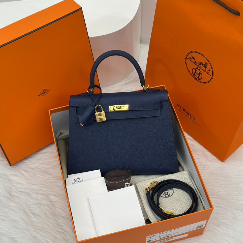 HERMES Kelly 25 - 海軍藍金 W-7