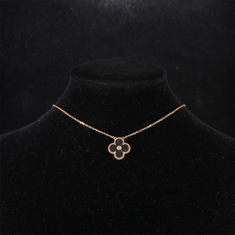 VAN CLEEF&ARPELS(梵克雅寶) Vintage Alhambra 中號單花項鏈 2023年聖誕 單鑽 18K玫瑰金/鑽石 項鏈 玫瑰金 鑽石/18K/銀曜石-0
