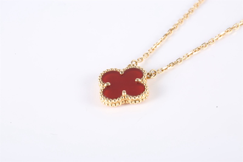 VAN CLEEF&ARPELS(梵克雅寶) Vintage Alhambra 中號單花項鏈 新扣 18K黃金/紅玉髓 項鏈 黃金-1