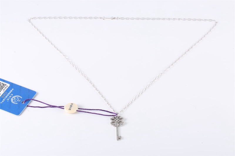TIFFANY&CO(蒂芙尼)  18K白金 鑽石 pt950 白金 滿鑽 四葉草鑰匙牌 吊墜3.5cm 項鏈 18K-5