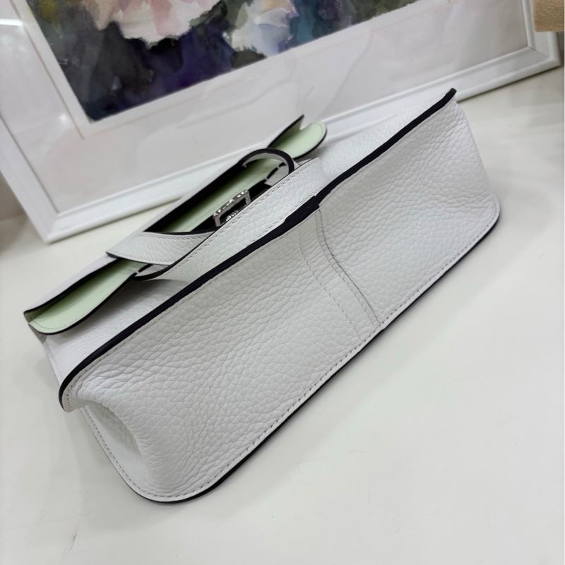 👜 Hermes Halzan 25 新白色 拼氣泡綠 銀扣 B刻 有購證-5