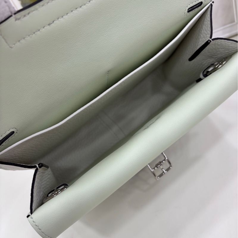 👜 Hermes Halzan 25 新白色 拼氣泡綠 銀扣 B刻 有購證-15