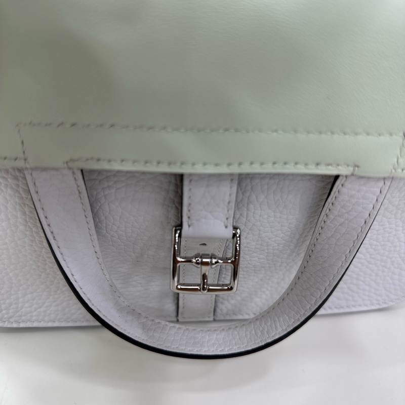 👜 Hermes Halzan 25 新白色 拼氣泡綠 銀扣 B刻 有購證-16