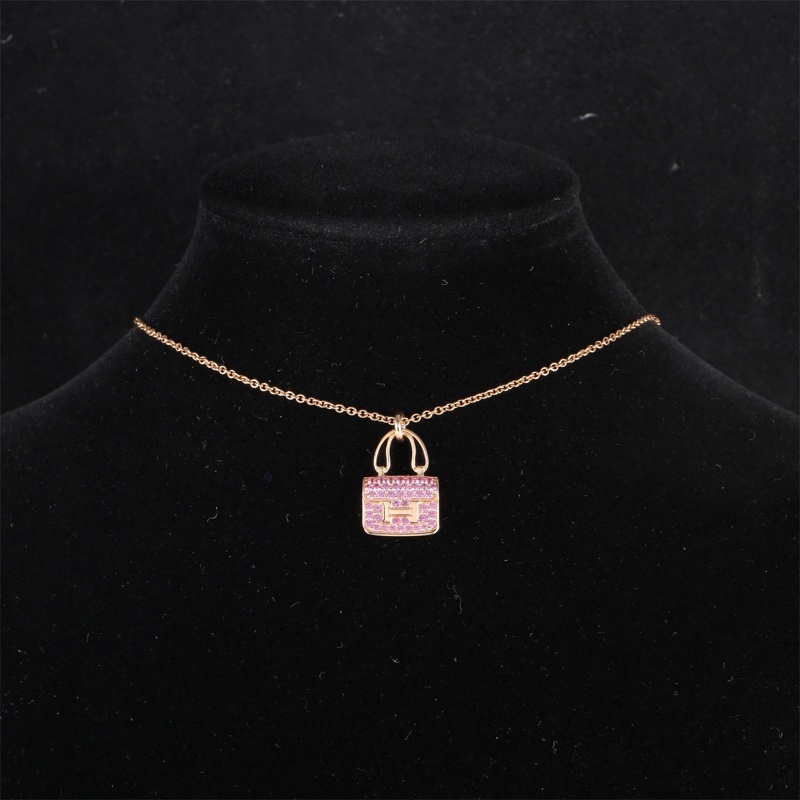 HERMES(愛馬仕) Amulettes Constance 康康 項鏈 滿鑽 新扣 18K玫瑰金 項鏈 玫瑰金-0