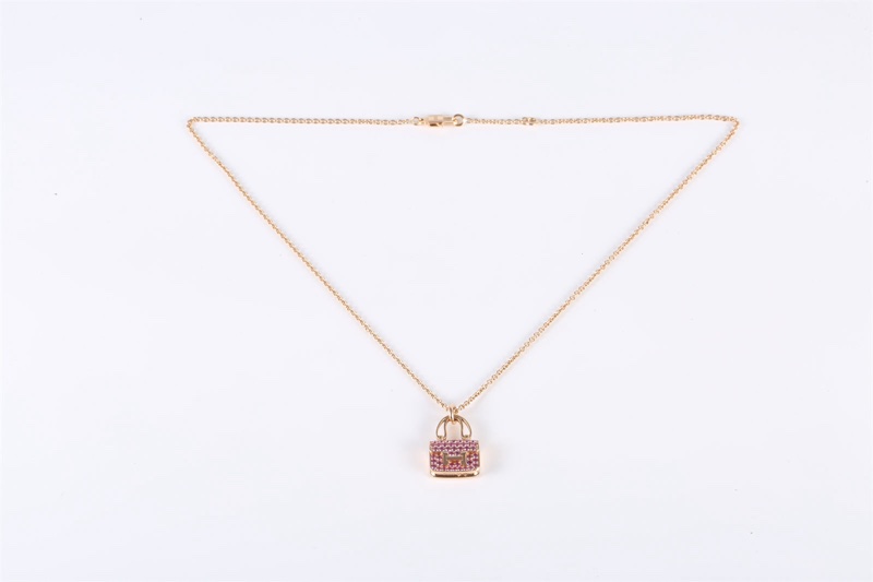 HERMES(愛馬仕) Amulettes Constance 康康 項鏈 滿鑽 新扣 18K玫瑰金 項鏈 玫瑰金-5
