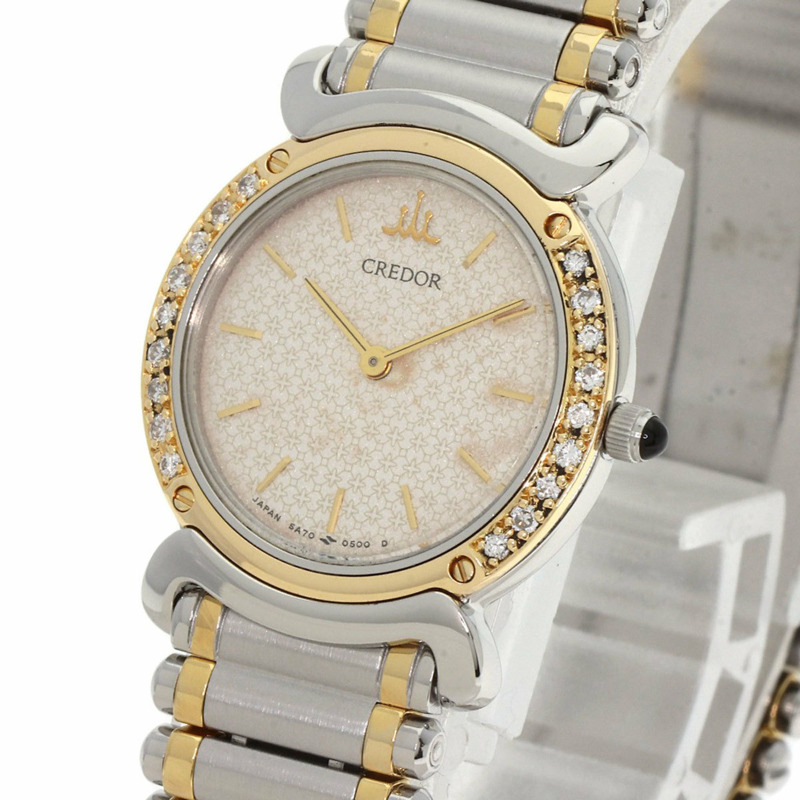 精工 5A70-0210 Credor 錶圈鑽石手錶 不鏽鋼 SSxK18YG 女款 SEIKO-2