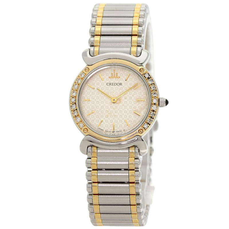 精工 5A70-0210 Credor 錶圈鑽石手錶 不鏽鋼 SSxK18YG 女款 SEIKO-10