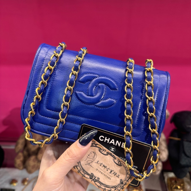 Chanel vintage 畫框包電光藍斜背包/王吉娜古董精品-0