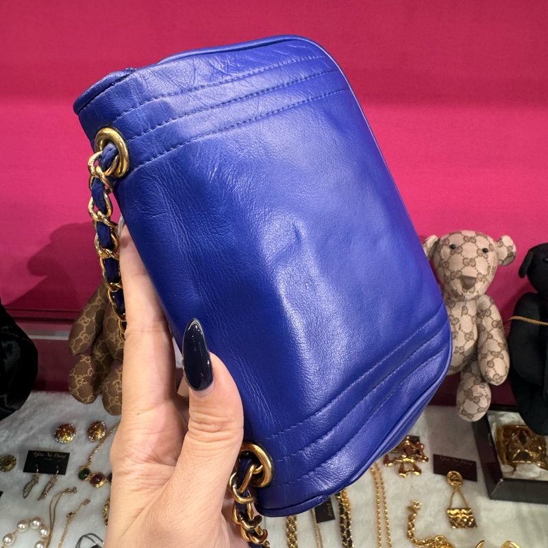Chanel vintage 畫框包電光藍斜背包/王吉娜古董精品-4