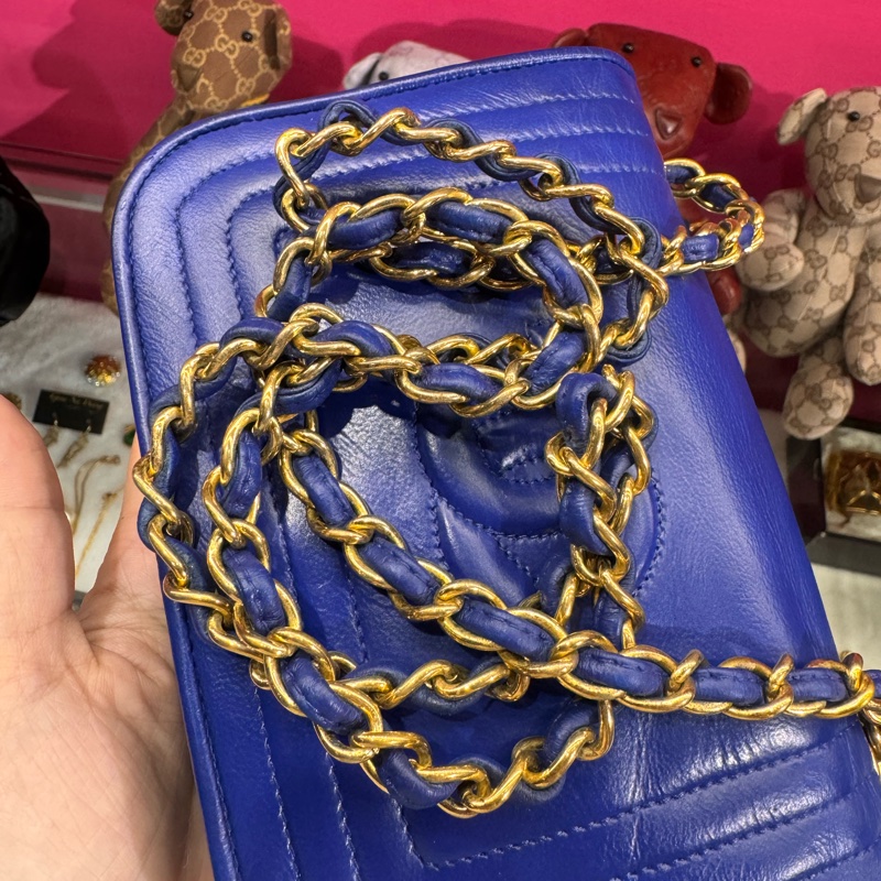 Chanel vintage 畫框包電光藍斜背包/王吉娜古董精品-5