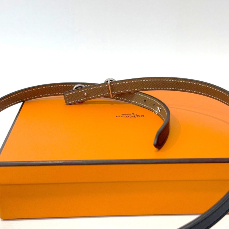 HERMES腰帶Heritage銀釦Swift黑Epsom象灰小牛皮雙面腰帶-1