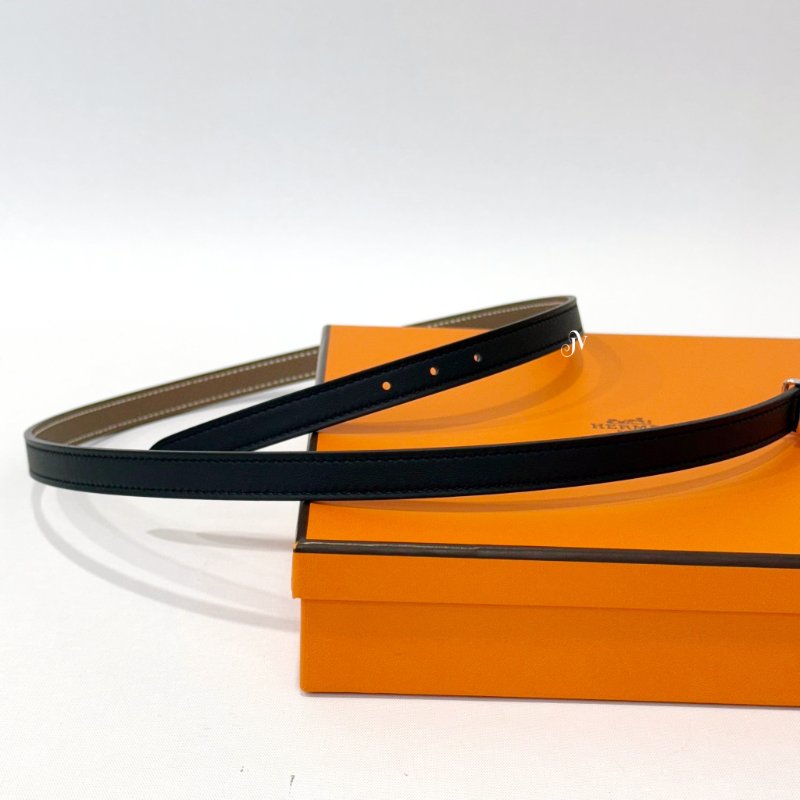 HERMES腰帶Heritage銀釦Swift黑Epsom象灰小牛皮雙面腰帶-2