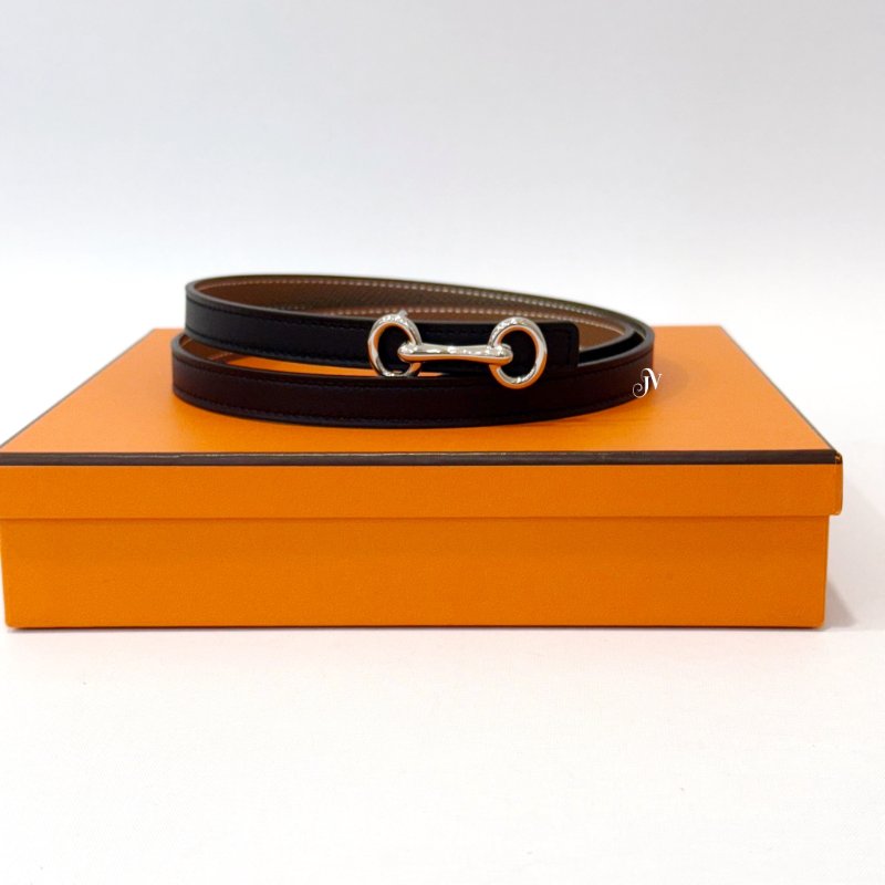 HERMES腰帶Heritage銀釦Swift黑Epsom象灰小牛皮雙面腰帶-4