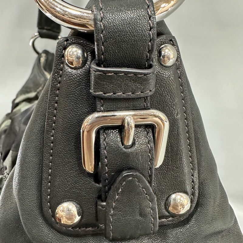 prada BR4586 黑色牛皮迷彩銀釦肩背包-12