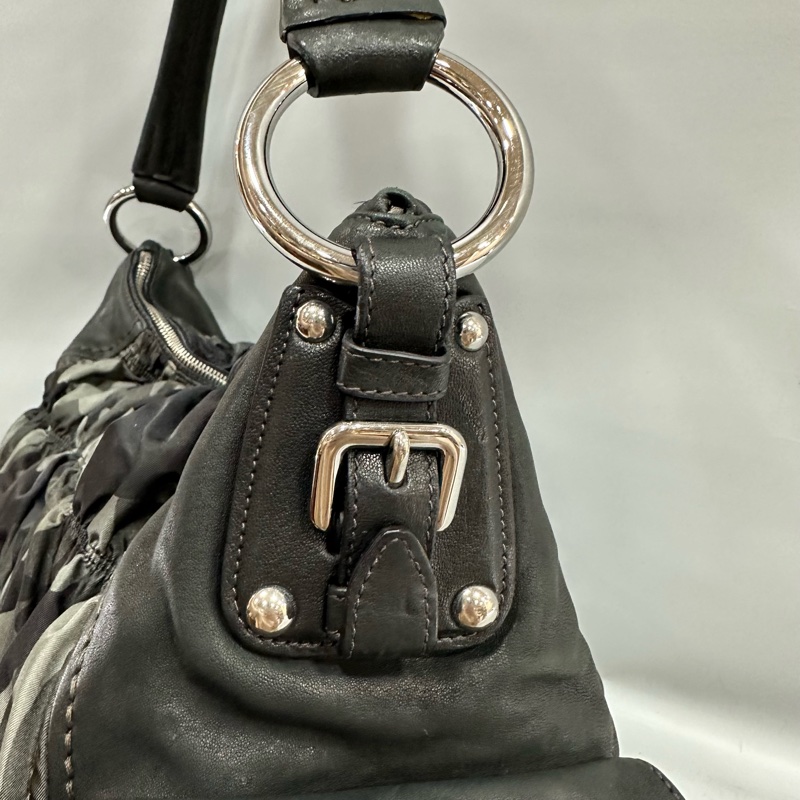 prada BR4586 黑色牛皮迷彩銀釦肩背包-13