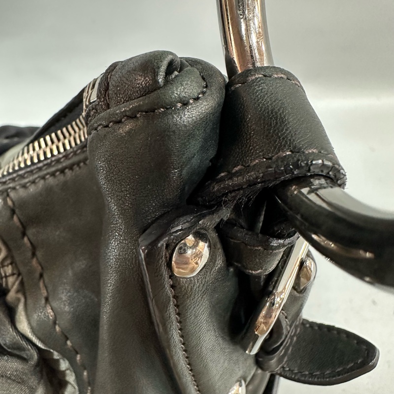 prada BR4586 黑色牛皮迷彩銀釦肩背包-19