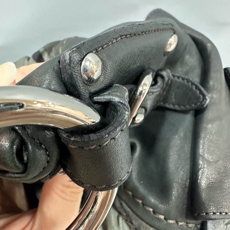 prada BR4586 黑色牛皮迷彩銀釦肩背包-20