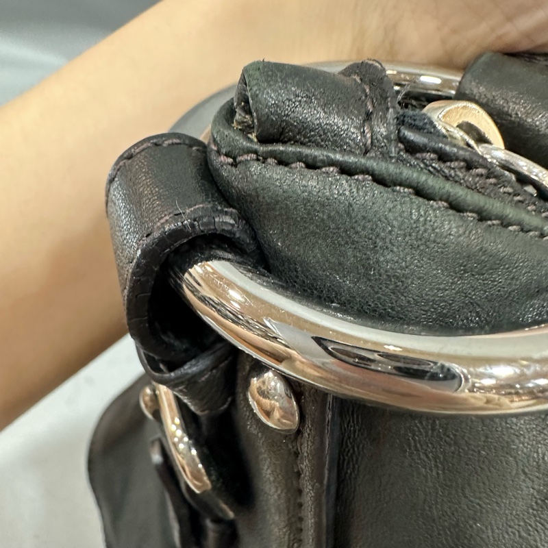 prada BR4586 黑色牛皮迷彩銀釦肩背包-22