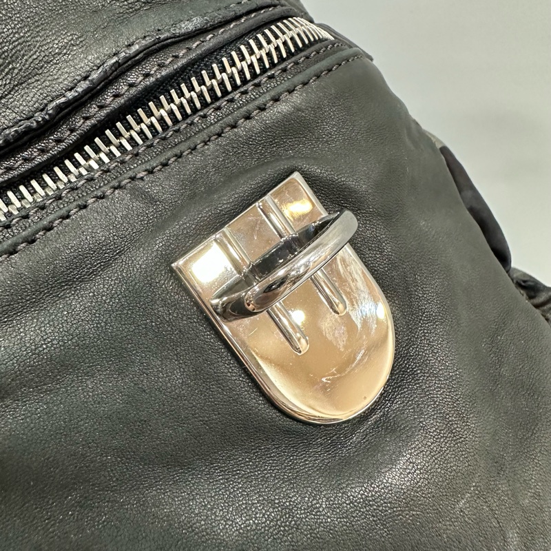 prada BR4586 黑色牛皮迷彩銀釦肩背包-27