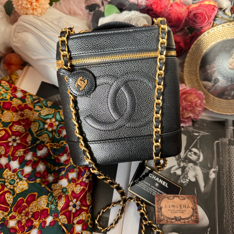 Chanel vintage 荔枝皮化妝包/歐陽娜娜同款/王吉娜古董精品-0