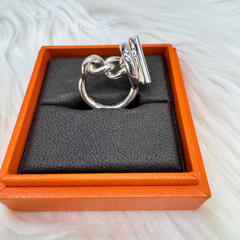 Hermès Croisette Silver Toggle Ring (Size: EU 53)-3