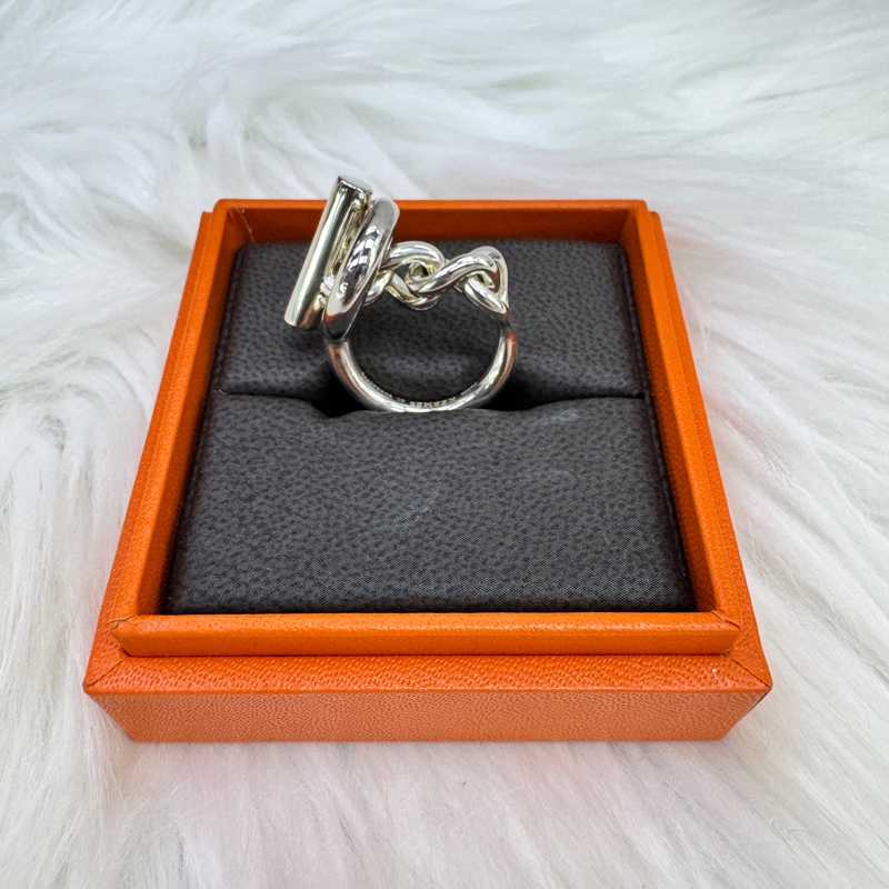 Hermès Croisette Silver Toggle Ring (Size: EU 53)-4