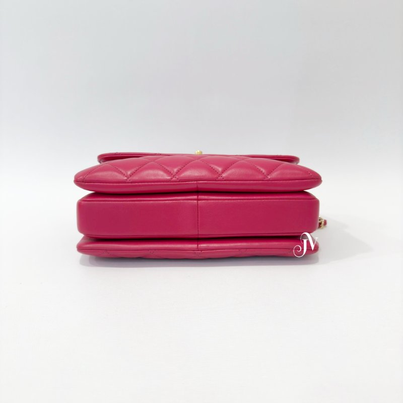 CHANEL 桃紅色羊皮Trendy cc下蓋手提風琴包/A92236-4