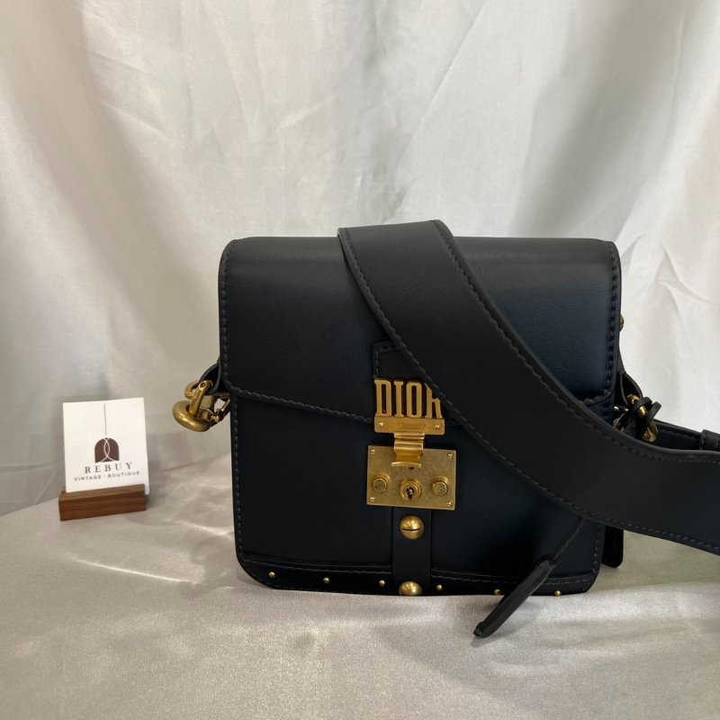 DIOR 黑金皮革鎖頭郵差包-0