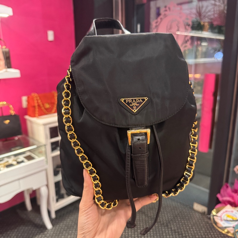 Prada 金鍊後背包/王吉娜古董精品-0