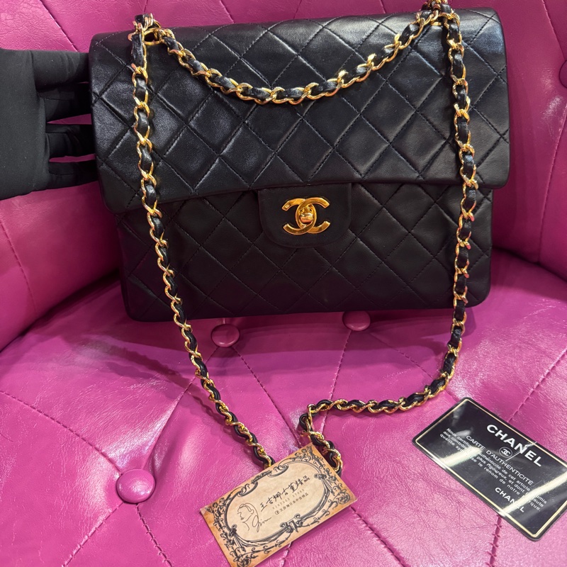 Chanel cf25黑金羊皮方胖款/王吉娜古董精品-0