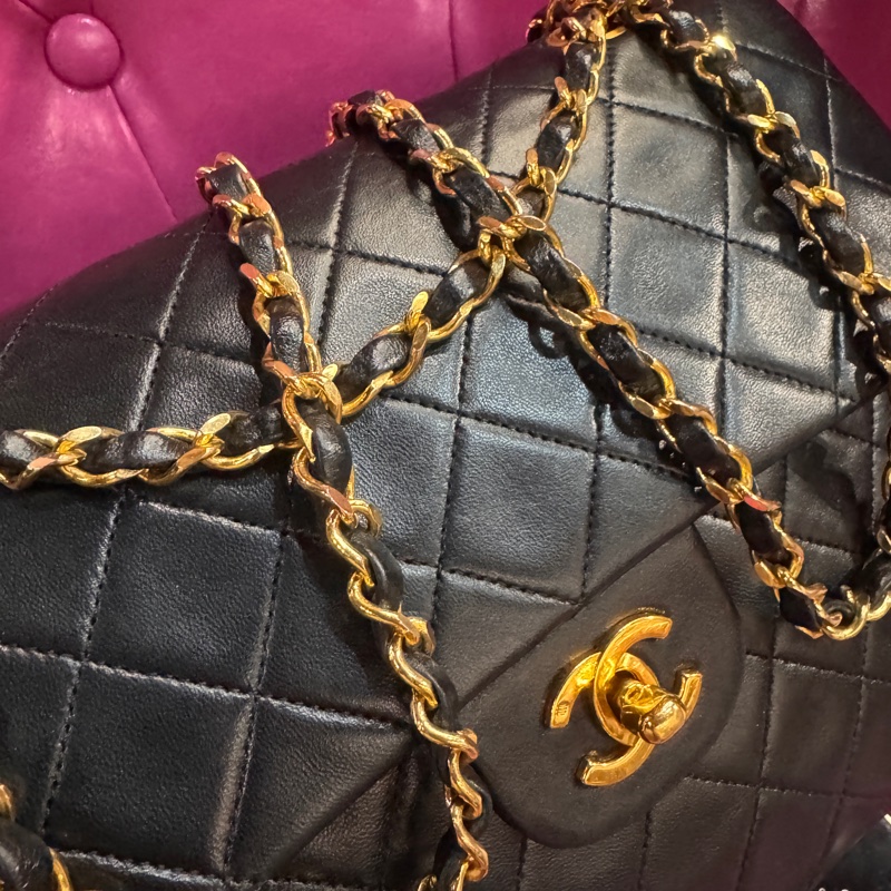 Chanel cf25黑金羊皮方胖款/王吉娜古董精品-1
